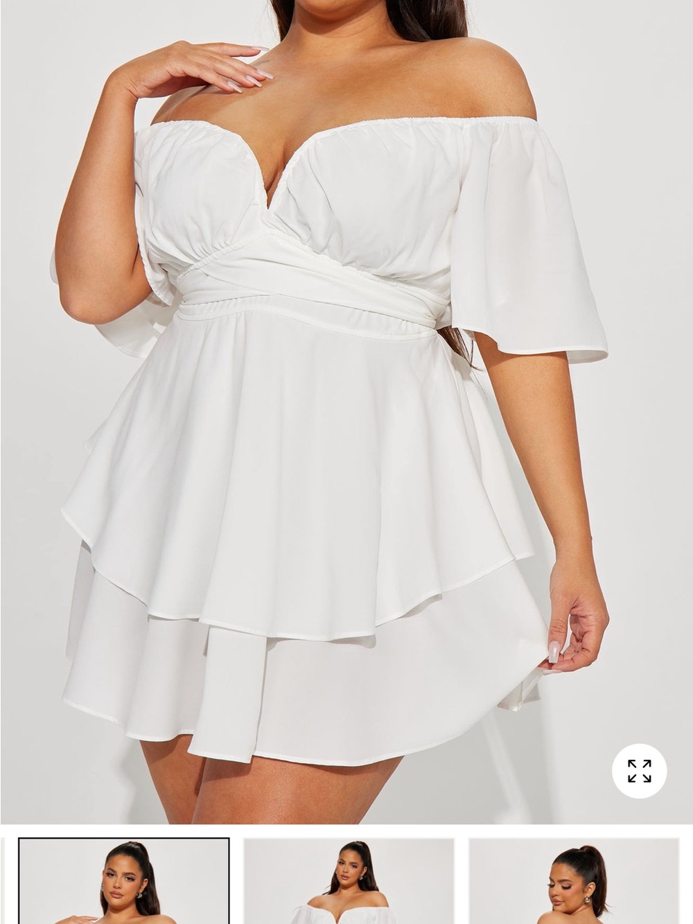 Off-Shoulder White Tiered Mini Dress